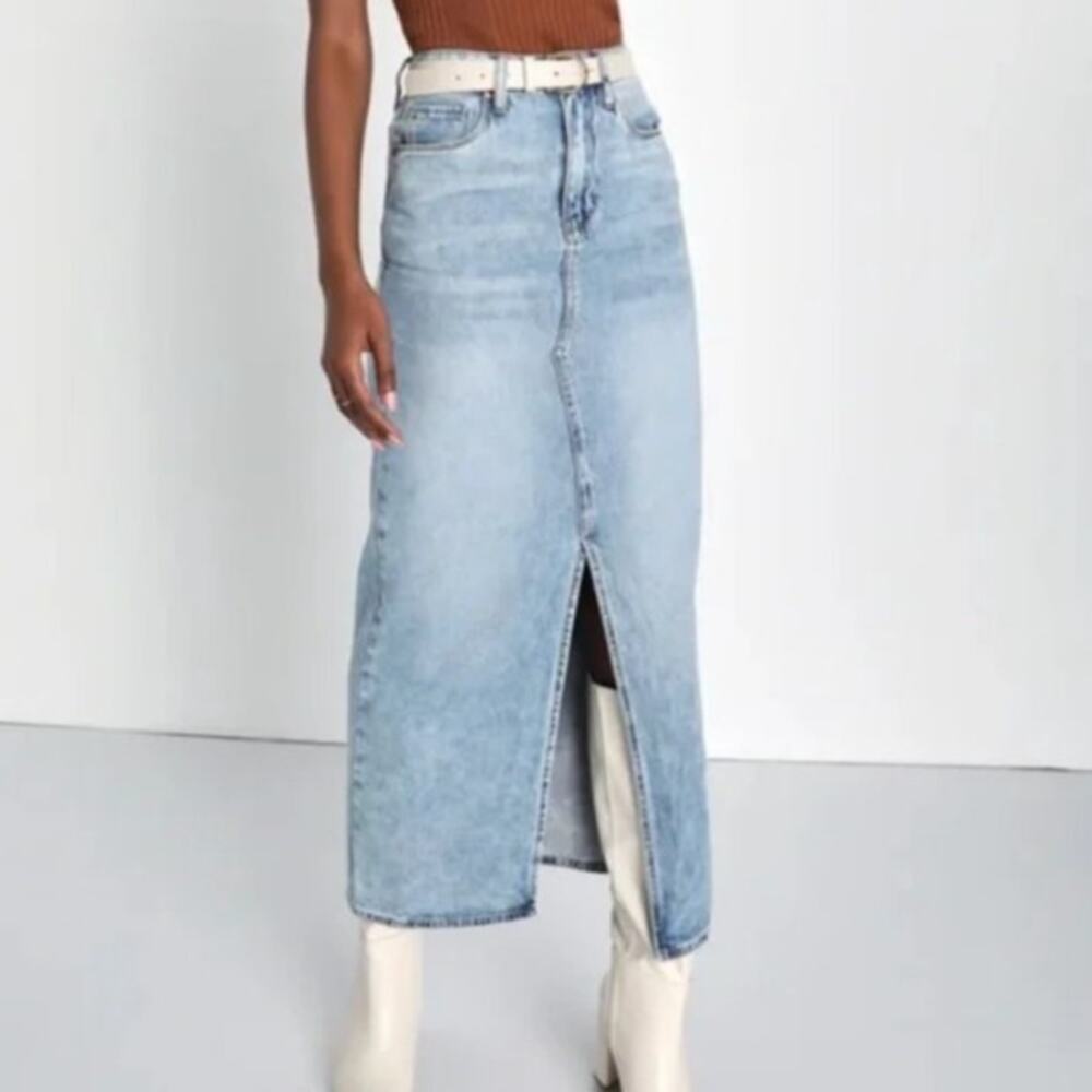 NEW $98 Revolve Blank NYC Blue Slit Long Maxi Denim Jean Skirt 30 Western